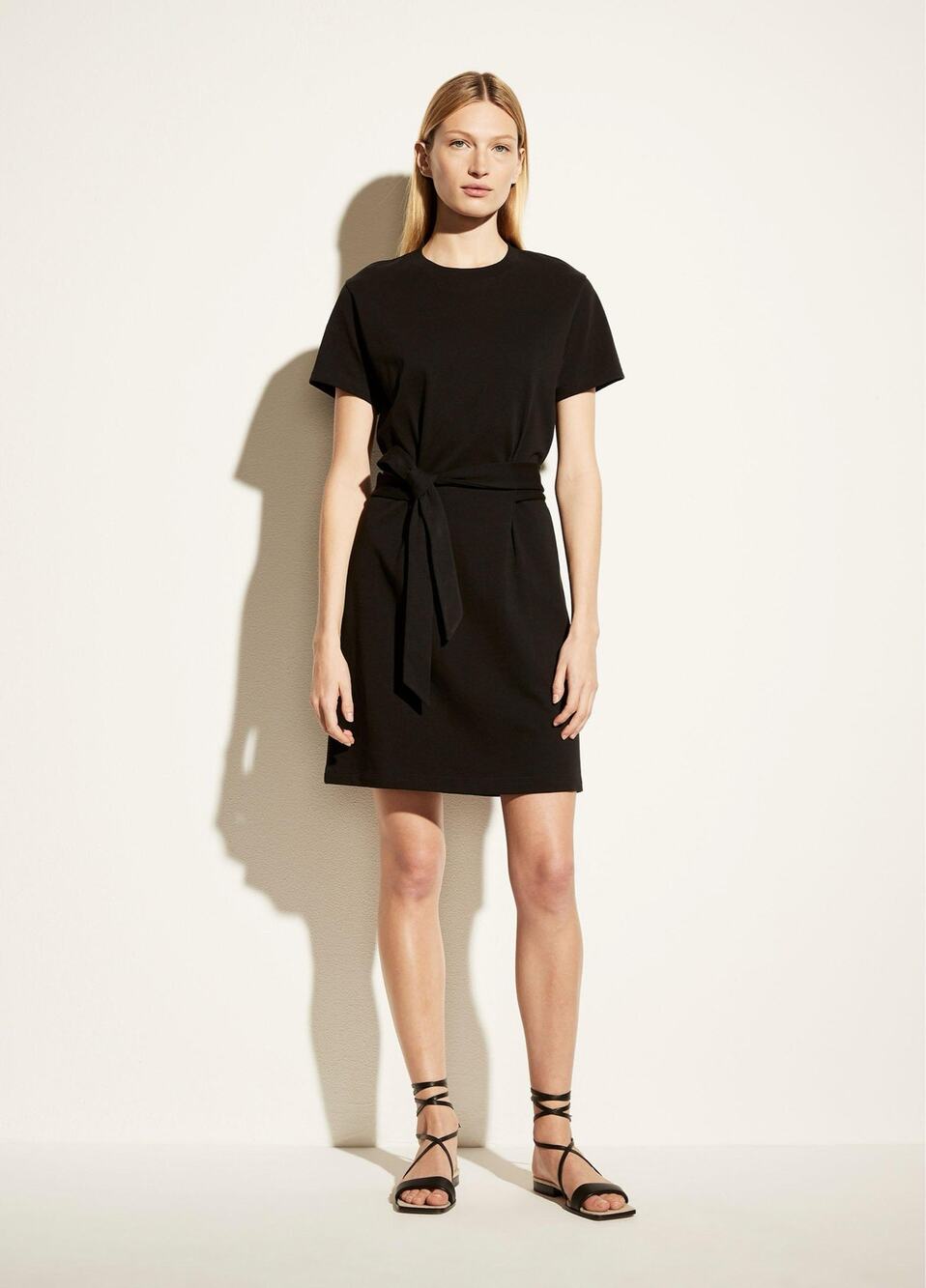 Vince Black Tie Waist T Shirt Dress XL Peruvian Cotton Short Sleeve Casual